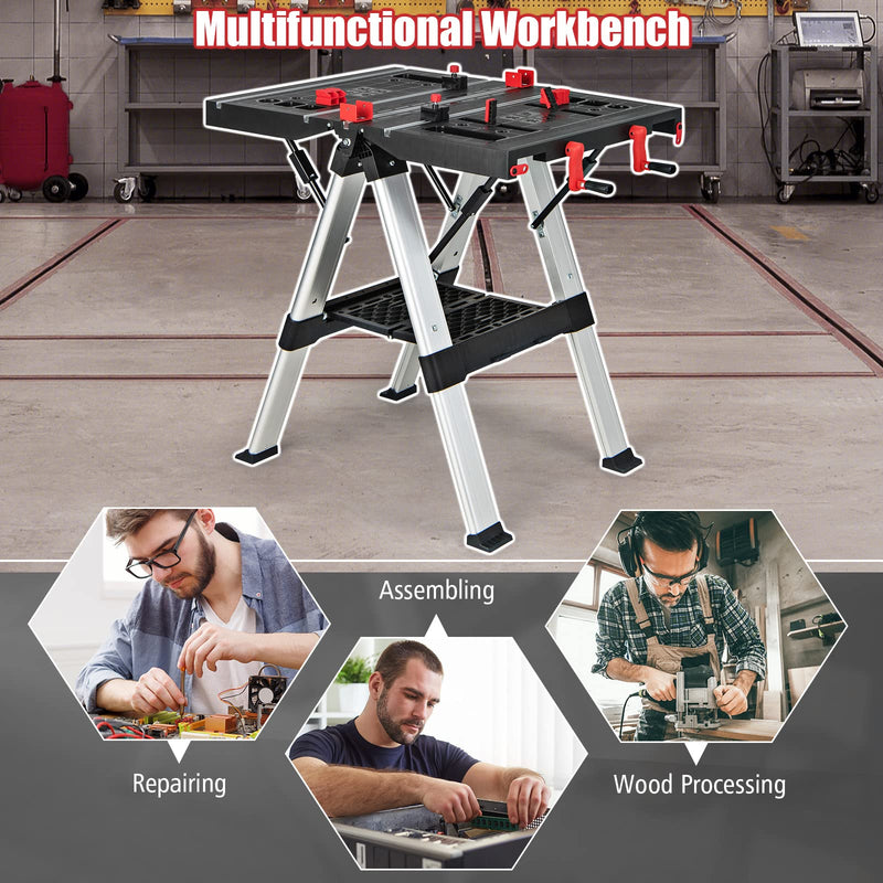Load image into Gallery viewer, Goplus Portable Workbench, Folding Work Table &amp; Sawhorse with Adjustable Height, 440LBS Capacity
