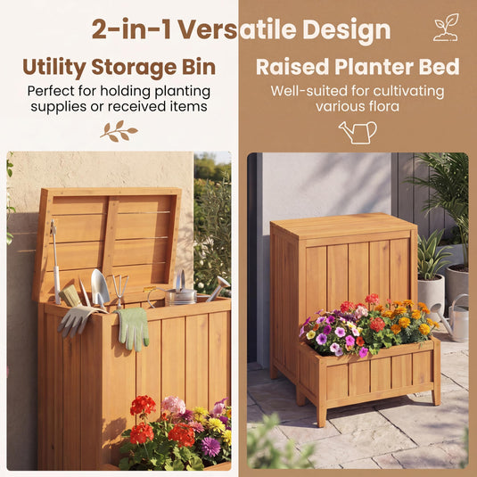 Goplus Wood Package Delivery Box with Planter Box | Multi-purpose Outdoor Storage Container