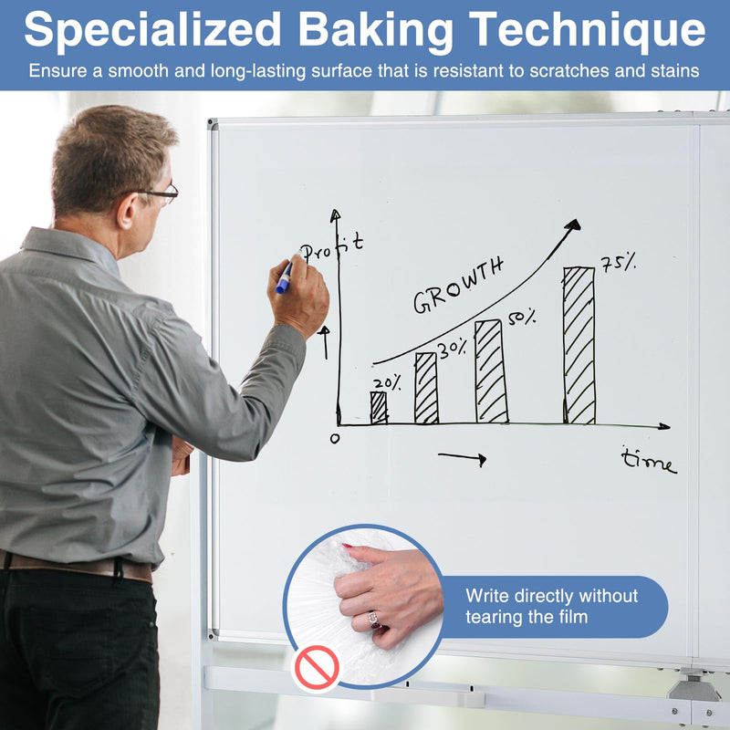 Load image into Gallery viewer, Goplus 72" x 36" Rolling Whiteboard, Double-Sided Magnetic Dry Erase Board with Stand and Aluminum Alloy Frame
