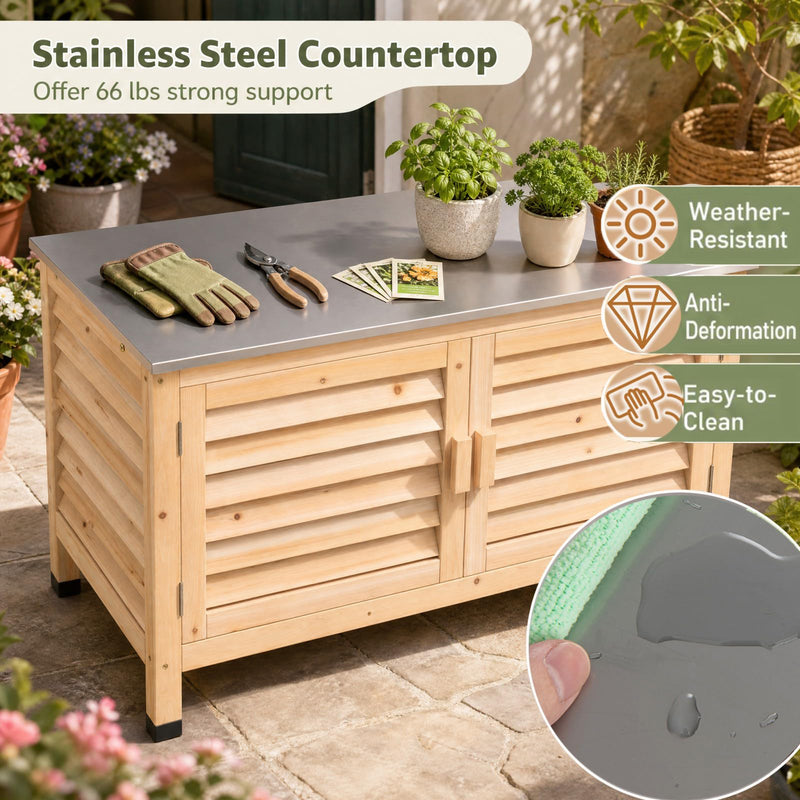 Load image into Gallery viewer, Goplus Patio Storage Cabinet | Fir Wood Sideboard with Stainless Steel Countertop
