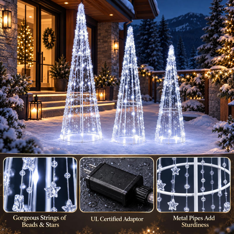 Load image into Gallery viewer, Goplus Christmas Tree Decoration | Set of 3 Lighted Glittered Cone Trees
