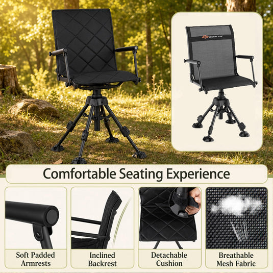 Goplus 360° Swivel Hunting Chair with Adjustable Height and Removable Cushion