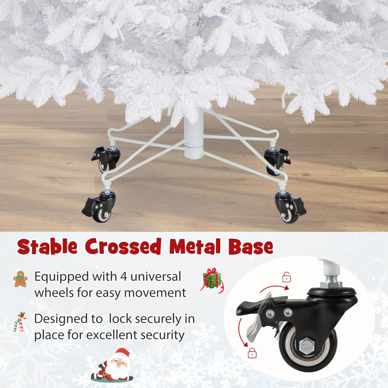 Load image into Gallery viewer, Goplus 7ft Pre-Lit White Christmas Tree with Wheels &amp; 900 Warm White LED Lights
