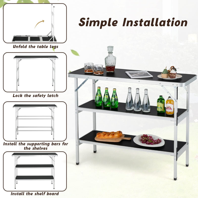 Load image into Gallery viewer, Goplus Folding Camping Table, Aluminum Portable Pop-Up Bar Table with 2-Tier Storage Shelves

