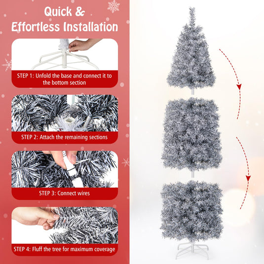 Goplus 7ft Pre-Lit Artificial Pencil Christmas Tree with 350 Cool-White LED Lights