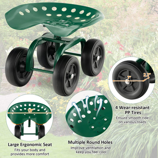 Utility Stool Cart w/Adjustable 360 Degree Swivel Seat - Goplus
