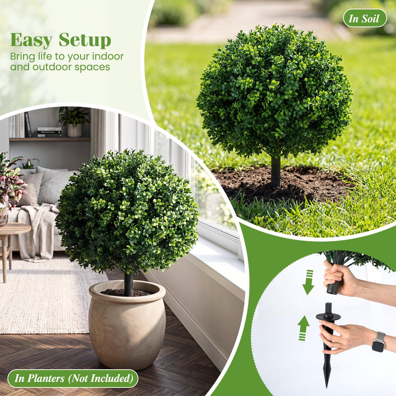 Load image into Gallery viewer, Goplus 27" Artificial Boxwood Topiary Trees Set of 2 with Ground Spikes
