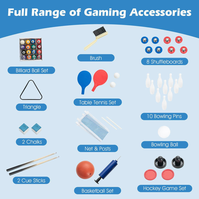 Load image into Gallery viewer, Goplus 6-in-1 Multi Game Table, Combo Game Table w/Basketball, Billiards, Ping Pong, Hockey, Shuffleboard, Bowling
