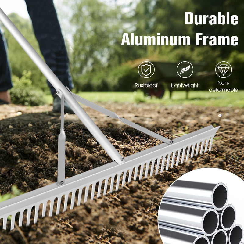 Load image into Gallery viewer, Goplus Landscape Rake 36 Inch, Aluminum Rake Head w/36 Tines and 68&quot; Long Non-slip Handle, Yard Rake Tool for Loosening &amp; Leveling Soil
