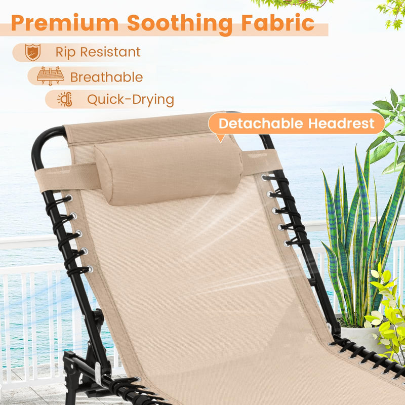 Load image into Gallery viewer, Goplus Beach Lounge Chair, Folding Chaise Lounger with Detachable Pillow &amp; Adjustable 4-Level Backrest &amp; 2-Level Footrest
