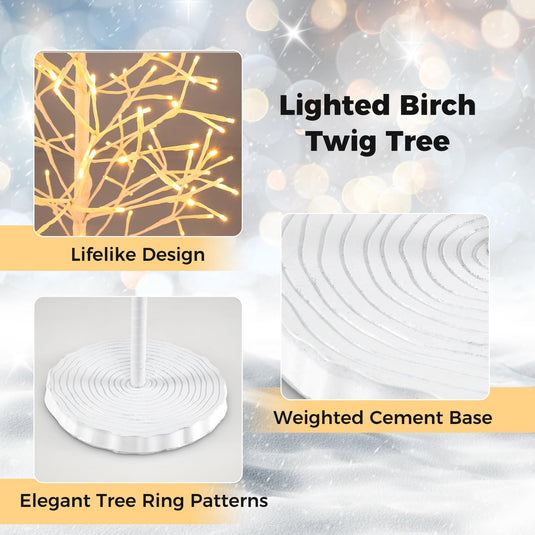 Goplus LED Birch Tree, 5/6/7 FT Pre-lit Twig Tree with Warm White Light LED Lights, Weighted Base