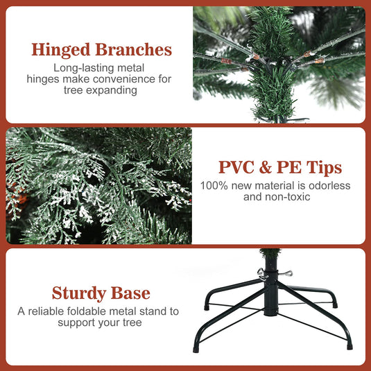Goplus 8FT Snow Flocked Artificial Christmas Tree Unlit Premium Hinged Full Xmas Tree
