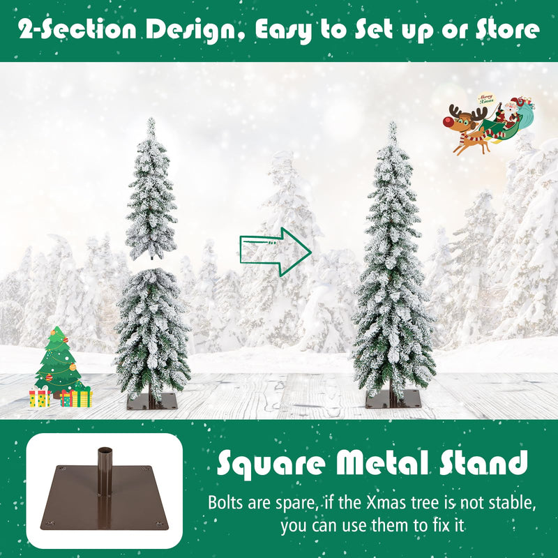 Load image into Gallery viewer, Goplus Pre-Lit Flocked Pencil Christmas Tree Artificial Slim Xmas Tree
