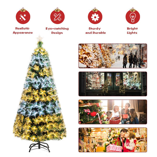 Goplus 5ft Pre-lit Artificial Christmas Tree Premium Optical Fiber Tree