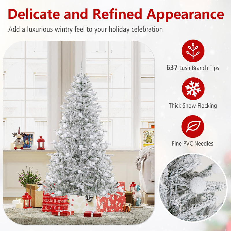 Load image into Gallery viewer, Goplus Pre-Lit Snow Flocked Christmas Tree with Warm White LED Lights &amp; Globe Lights
