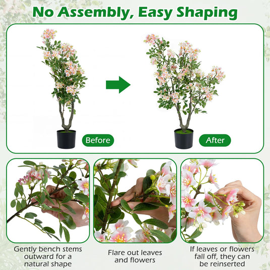 Goplus 36" Artificial Impatiens Blossom Tree w/Mini Fruits & Faux Grass