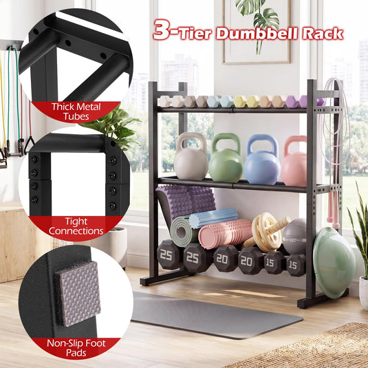 Goplus 3-Tier Dumbbell Rack 529LB Capacity Heavy-Duty Adjustable Weight Rack