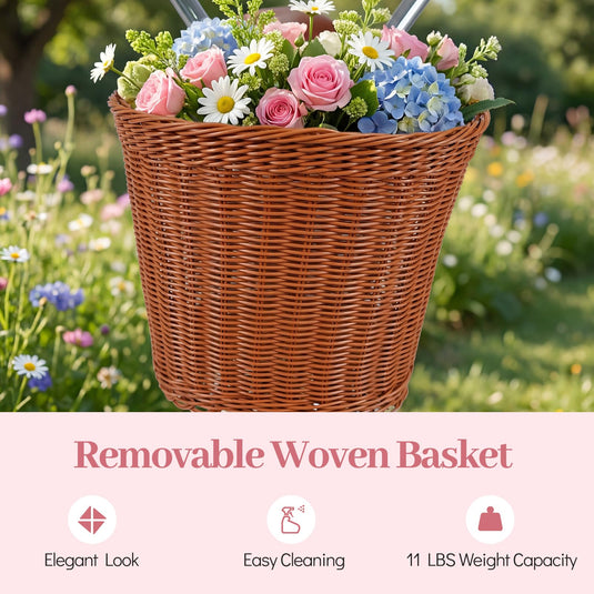 Goplus Beach Cruiser Bike with Basket Rear Rack Bell for Teens Adults Ladies