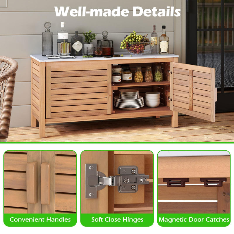 Load image into Gallery viewer, Goplus Patio 2-Door Acacia Wood Storage Container with Faux Marble Top
