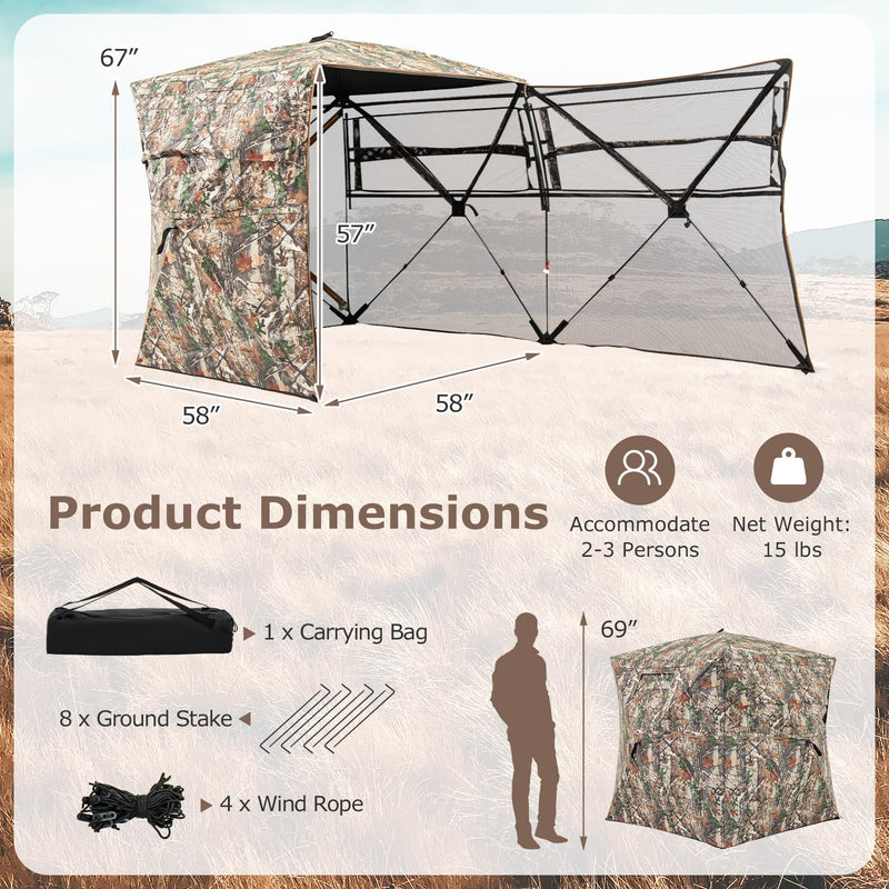 Load image into Gallery viewer, Goplus 360 Degree See-Through Hunting Blind w/Full-Open Door, Carrying Bag, 2-3 Person Ground Blind for Deer Turkey Hunting
