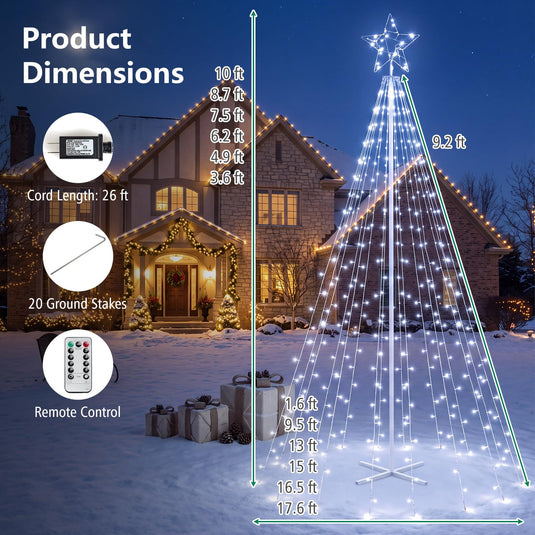 Goplus 10 FT Outdoor Christmas Lights | Tall Waterproof Xmas String Lights w/ Star Toppe Remote and Timer