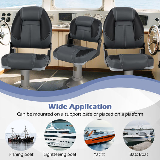 Goplus 3-Pack Folding Boat Seats, 2 High-Back & 1 Low-Back Bass Boat Chairs w/ 28D Soft Sponge Padding