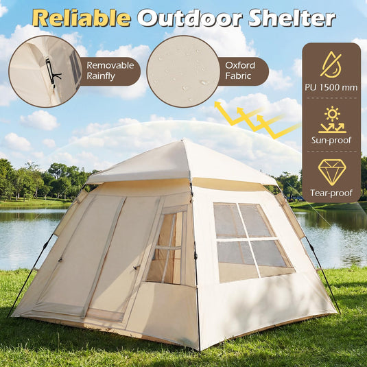 Goplus 4 Person Camping Tent with Rainfly Mesh Windows 2 Doors & Carrying Bag