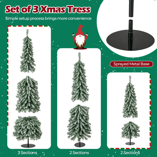 Goplus 4' 5' 6' Pre-Lit Artificial Christmas Tree Set of 3 with Drooping Branches