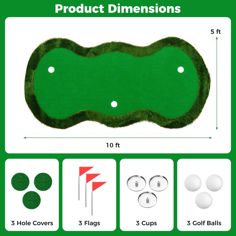 Load image into Gallery viewer, Goplus 10x5FT Large Golf Putting Green with 3 Holes &amp; 3 Flags
