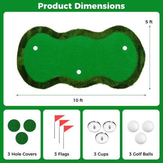 Goplus 10x5FT Large Golf Putting Green with 3 Holes & 3 Flags