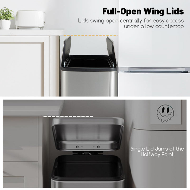 Load image into Gallery viewer, Goplus 12 Gallon Stainless Steel Trash Can, Kitchen Waste Bin with Soft-Closing Wing Lids &amp; Removable Inner Bucket
