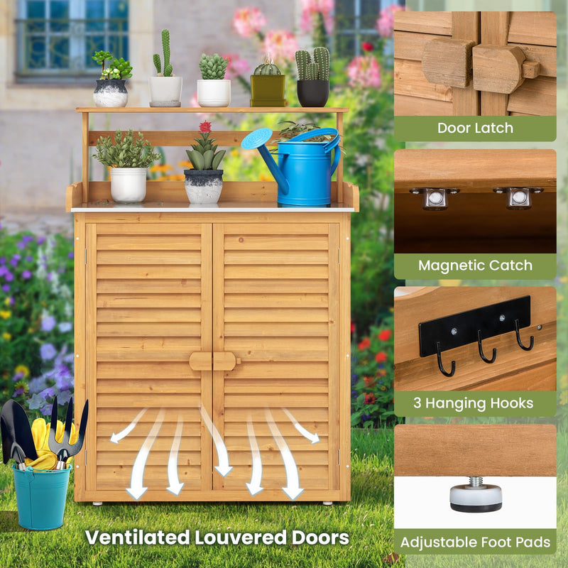Load image into Gallery viewer, Goplus Outdoor Potting Bench Table, Gardening Table w/Storage Cabinet, Galvanized Metal Tabletop
