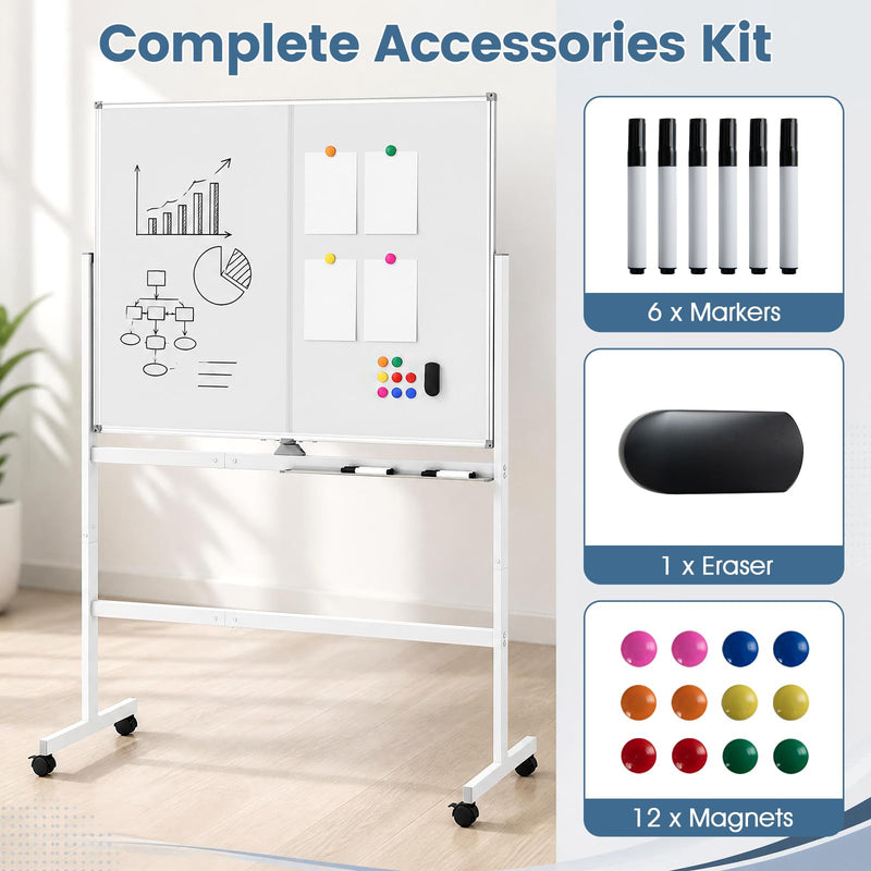 Load image into Gallery viewer, Goplus 48” x 36” Mobile White Board with Lockable Universal Wheels
