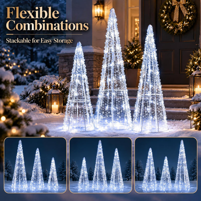 Load image into Gallery viewer, Goplus Christmas Tree Decoration | Set of 3 Lighted Glittered Cone Trees
