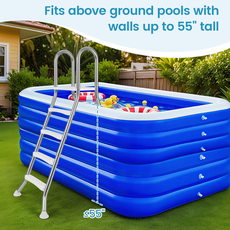Load image into Gallery viewer, Goplus 4-Step Steel Frame Above Ground Swimming Pool Ladder for 55&quot; Pool Wall Heights
