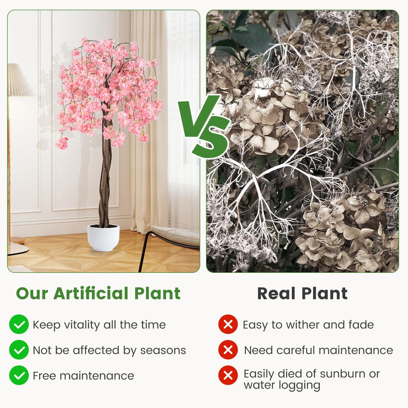 Load image into Gallery viewer, Goplus 5.5FT Artificial Cherry Blossom Tree Faux Floral Plant Blooming Tree in Nursery Pot
