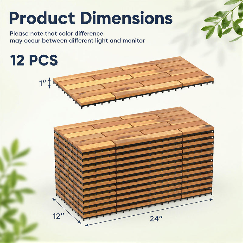 Load image into Gallery viewer, Goplus 12/24-Pack Acacia Wood Interlocking Deck Tiles (Brick) | Tool-Free Assembly
