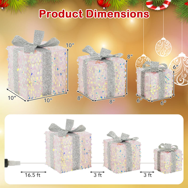 Load image into Gallery viewer, Goplus 3 Pieces Christmas Lighted Gift Boxes ( Laser Fish Scale )
