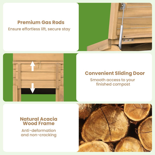 Goplus 48 Gallon Solid Wood Compost Bin w/Lockable Sliding Door and Flip-top Opening