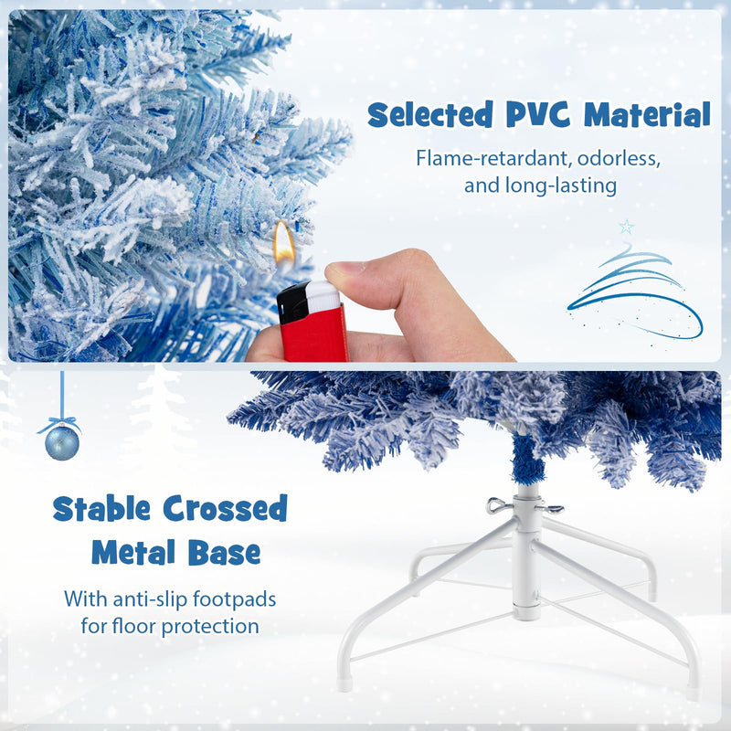 Load image into Gallery viewer, Goplus 6 FT Blue Gradient Snow Flocked Christmas Tree, Artificial Unlit Hinged Xmas Full Tree with 435 Lush Branch Tips
