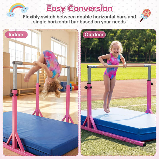 Goplus Junior Gymnastic Parallel Bars with 13-Level 33"-57" Adjustable Heights & 6-Level Adjustable Width