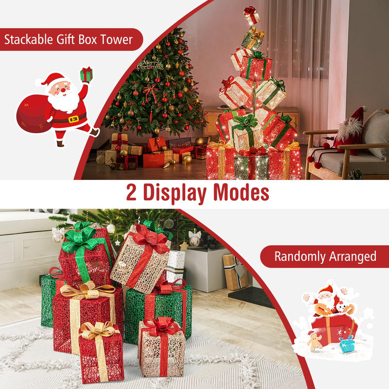 Load image into Gallery viewer, Goplus 15 Pieces Stackable Pre-lit Lighted Boxes Tower w/ 450 Warm White Lights
