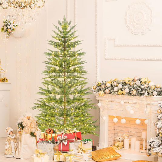 Goplus 6.5ft / 7.5ft Simulated Artificial Cypress Xmas Tree with Warm-White Fairy LED Lights