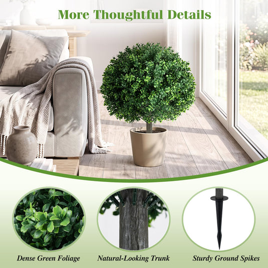 Goplus 27" Artificial Boxwood Topiary Trees Set of 2 with Ground Spikes