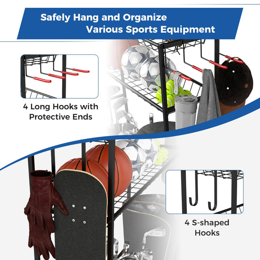 Goplus 3 Golf Bags Storage Garage Organizer Mobile Sports Equipment Organizer with Wheels