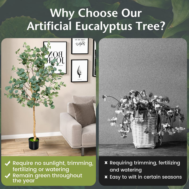 Load image into Gallery viewer, Goplus 5.5ft Artificial Eucalyptus Tree, Tall Faux Eucalyptus Stems Fake Plants in Pot with 517 Silver Dollar Leaves
