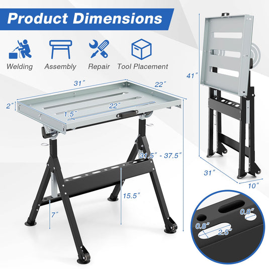 Goplus Folding Welding Table Welding Workbench with 78 x 51 cm Tabletop