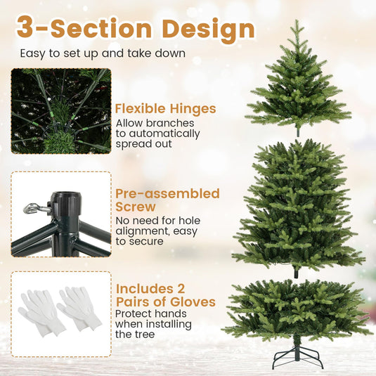 Goplus 7ft Hinged Xmas Full Tree with 470 Warm White & Multicolored LED Lights