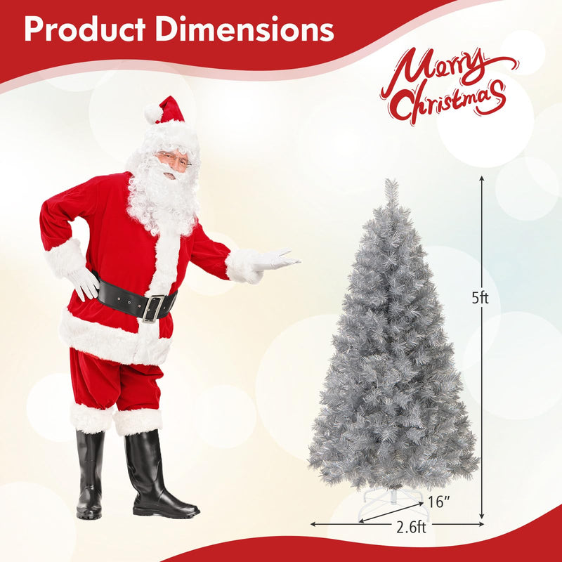 Load image into Gallery viewer, Goplus 5ft / 6ft / 7 ft Pre-Lit Silver Tinsel Christmas Tree with Warm White LED Lights
