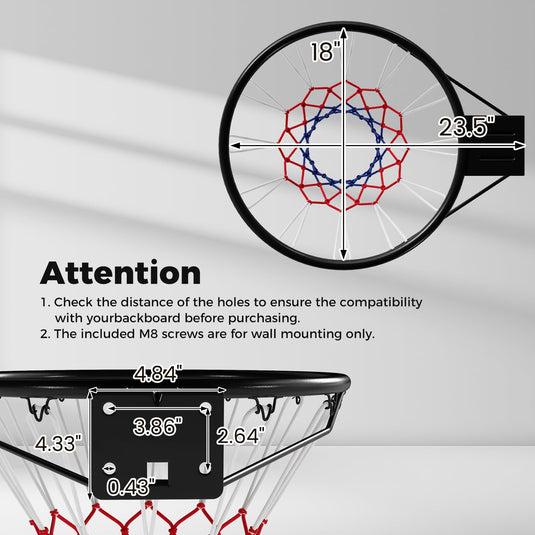 Goplus 18" Replacement Basketball Rim with All Weather Net & Dual-spring
